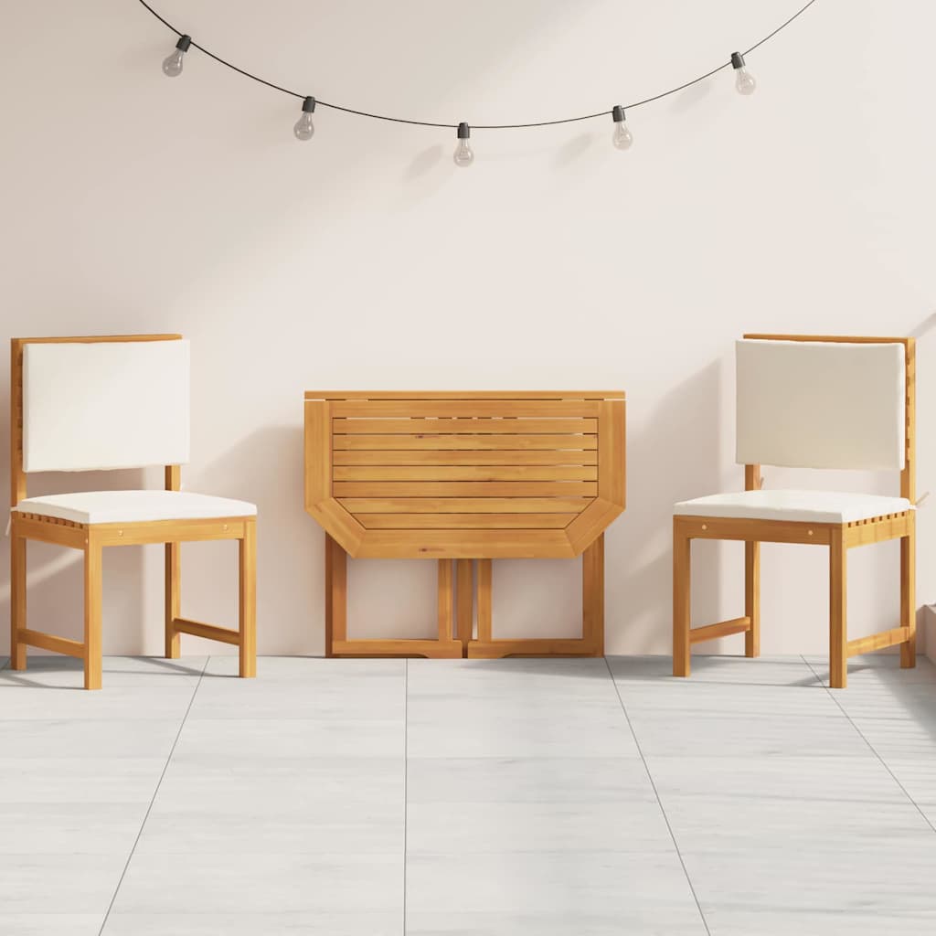 3-teiliges Garten-Bistro-Set mit Kissen aus massivem Akazienholz